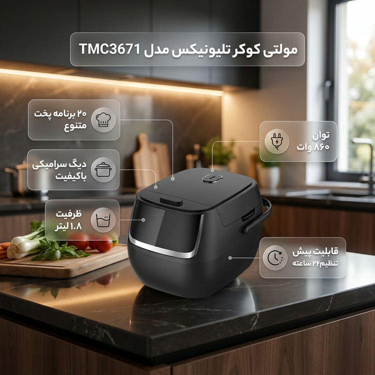مولتی کوکر 6 لیتری تلیونیکس مدل TMC3671